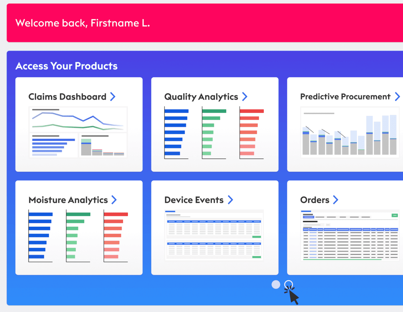 Sample hi-fi homepage screen showing thumbnail tile navigation